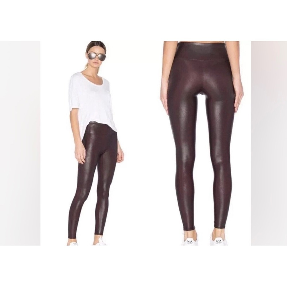 Spanx Faux Leather Leggings Brown Metallic High Waisted Shaping Womens Size M